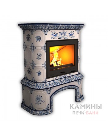 Изразцовый камин Прованс пристенный с дровником Роспись