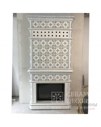 Пристенный изразцовый камин "Элеганс 20x20" в пастельной росписи