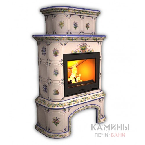 Изразцовый камин Прованс КимрПечь центральный двухъярусный с дровником Роспись