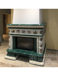 Изразцовая облицовка изразцами "Охота" топки Астов М700