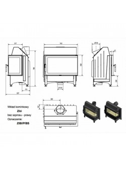 Каминная топка Kratki Zibi/P/BS (угловое стекло справа)