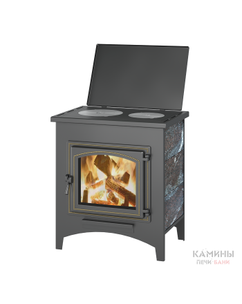 Печь-камин ВЕЗУВИЙ ПК-04 (240) с плитой, амфиболит 12 кВт (200 м3) Ø115мм