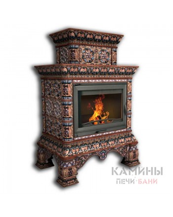 Изразцовый камин Кострома пристенный двухъярусный Роспись