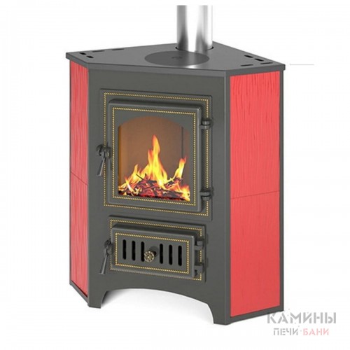  Печь-камин Везувий ПК-01(220) с конфоркой УГЛОВОЙ, КРАСНЫЙ