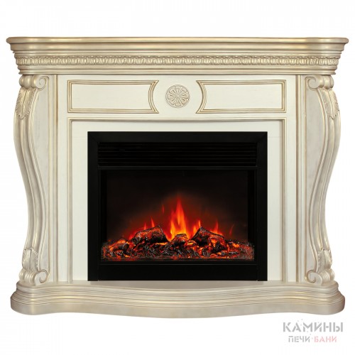 Каминокомплект BARCELONA/БАРСЕЛОНА Бежевый дуб с золотой патиной с очагом Электроочаг MOONBLAZE LUX/МУНБЛЕЙЗ