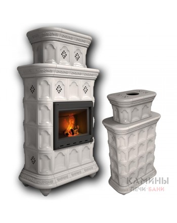 Изразцовый камин Истра центральный двухъярусный однотонный А