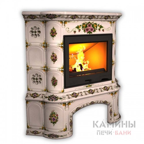 Изразцовый камин КимрПечь Прованс угловой с дровником Роспись
