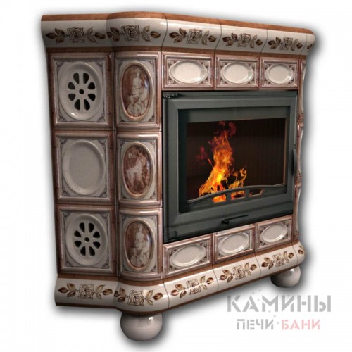 Изразцовый камин Медальон КимрПечь угловой Художественный Изразцовый камин Медальон КимрПечь угловой Художественный