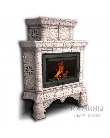 Изразцовый камин Кострома угловой двухъярусный однотонный А