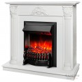 Каминокомплект STEFANIA/ВИОЛА Белый фактурный с золотой патиной с очагом Электроочаг FOBOS LUX RC/ФОБОС С ПУЛЬТОМ