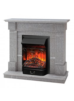 Каминокомплект ANDREA/АЛЬФА Мрамор серый с очагом Электроочаг MAJESTIC LUX RC/МАДЖЕСТИК С ПУЛЬТОМ