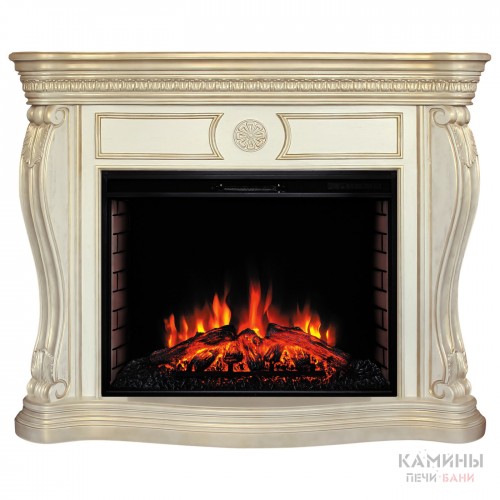 Каминокомплект BARCELONA/БАРСЕЛОНА Бежевый дуб с золотой патиной с очагом Электроочаг EPSILON/ЭПСИЛОН 33