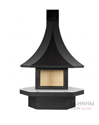 Пристенный угловой камин LOFT - 23 с рамочным остеклением 