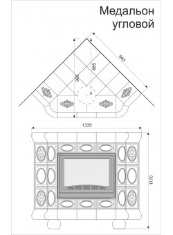 Изразцовый камин Медальон угловой однотонный А
