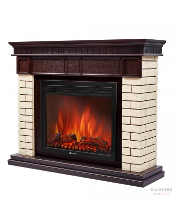 Каминокомплект Firelight: Очаг EFP/P- 2520LS, портал Bricks 25 камень бежевый, шпон темный дуб