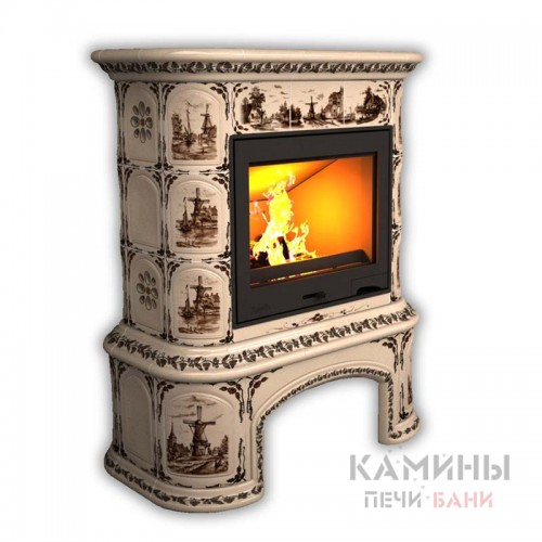 Изразцовый камин Прованс КимрПечь пристенный с дровником Художественный