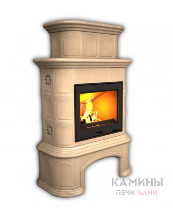 Изразцовый камин Прованс пристенный двухъярусный однотонный А с дровником