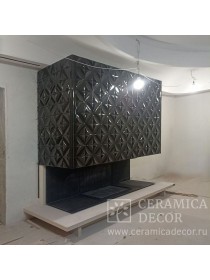 Современный камин с открытой топкой в майоликовой глазури