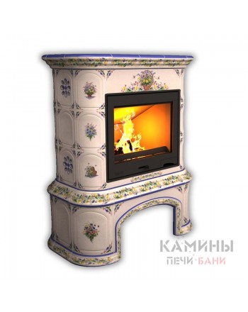 Изразцовый камин Прованс центральный с дровником Роспись