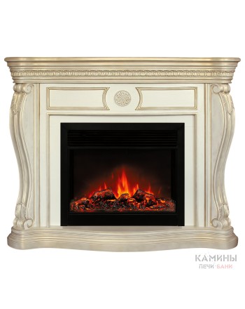 Каминокомплект BARCELONA/БАРСЕЛОНА Бежевый дуб с золотой патиной с очагом Электроочаг MOONBLAZE LUX/МУНБЛЕЙЗ
