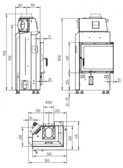 Каминная топка Hoxter ECKA 50/35/45R правосторонняя